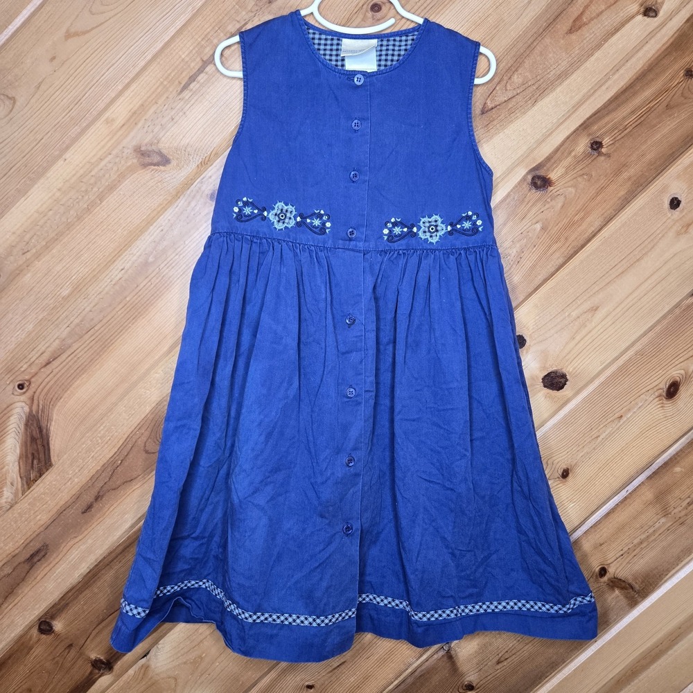Laura Ashley Mother & Child Girls Vintage Cottagecore Navy Blue A-Line Sz 4